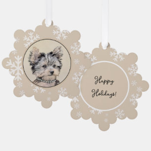 Yorkshire Terrier Puppy Painting Original Dog Art Tree Decoration Card