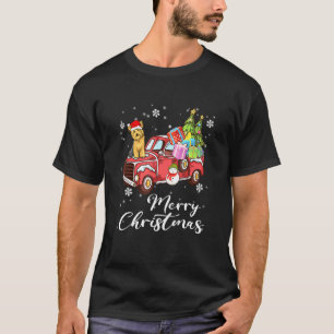 Yorkshire Terrier Riding Red Truck Merry Christmas T-Shirt