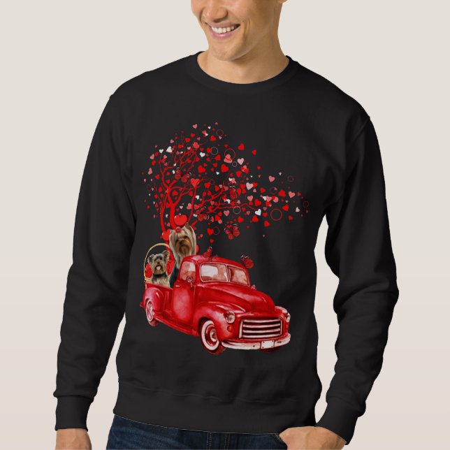 Yorkshire Terrier Riding Truck Valentine Butterfly Sweatshirt (Front)