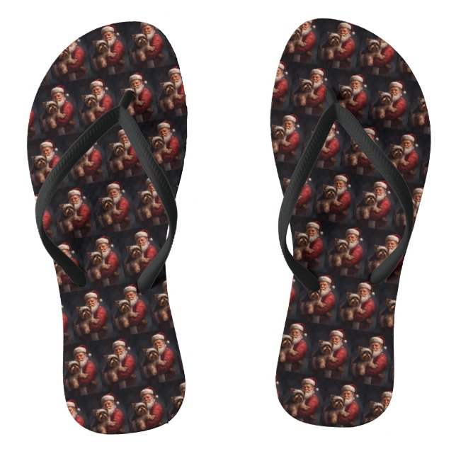 Yorkshire Terrier Santa Claus Festive Christmas Jandals (Footbed)