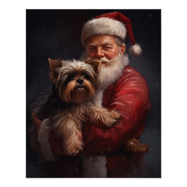 Yorkshire Terrier Santa Claus Festive Christmas Poster (Front)
