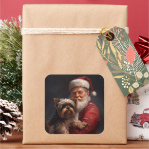 Yorkshire Terrier Santa Claus Festive Christmas Square Sticker