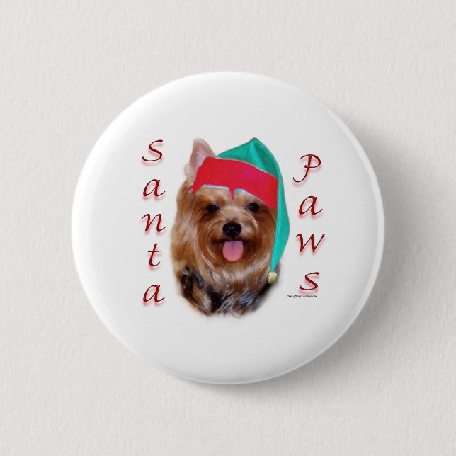 Yorkshire Terrier Santa Paws 6 Cm Round Badge (Front)
