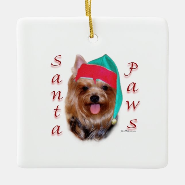 Yorkshire Terrier Santa Paws Ceramic Ornament (Front)