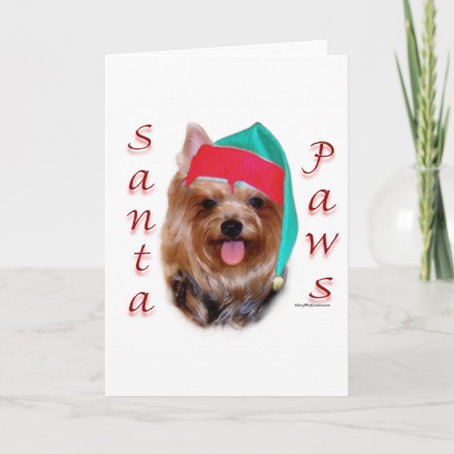 Yorkshire Terrier Santa Paws Holiday Card (Front)