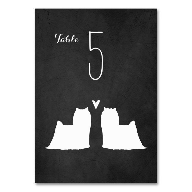 Yorkshire Terrier Silhouettes Wedding Reception Table Number (Front)