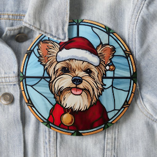 Yorkshire Terrier Stained Glass Christmas 6 Cm Round Badge
