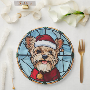 Yorkshire Terrier Stained Glass Christmas Paper Plate
