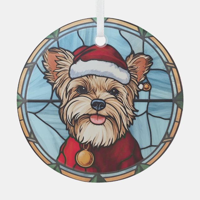 Yorkshire Terrier Stained Glass Christmas Tree Decoration (Front)