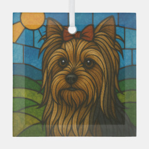 Yorkshire Terrier "Stained Glass"  Glass Tree Decoration