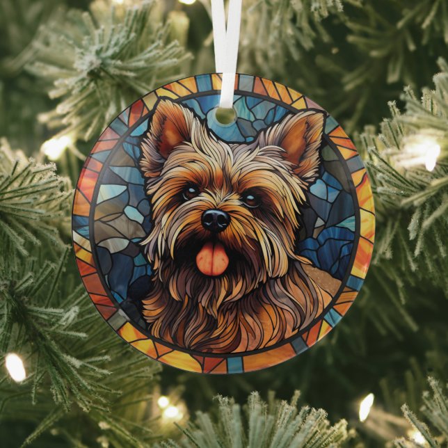 Yorkshire Terrier Stained Glass Tree Decoration (Insitu)