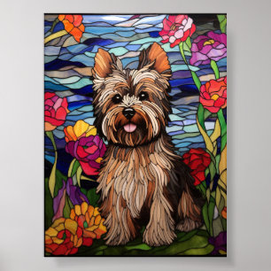 Yorkshire Terrier Stained Glass Window Design Poster