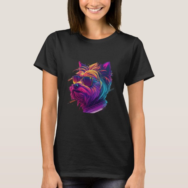 Yorkshire Terrier Synthwave 80s Retrowave Aestheti T-Shirt (Front)