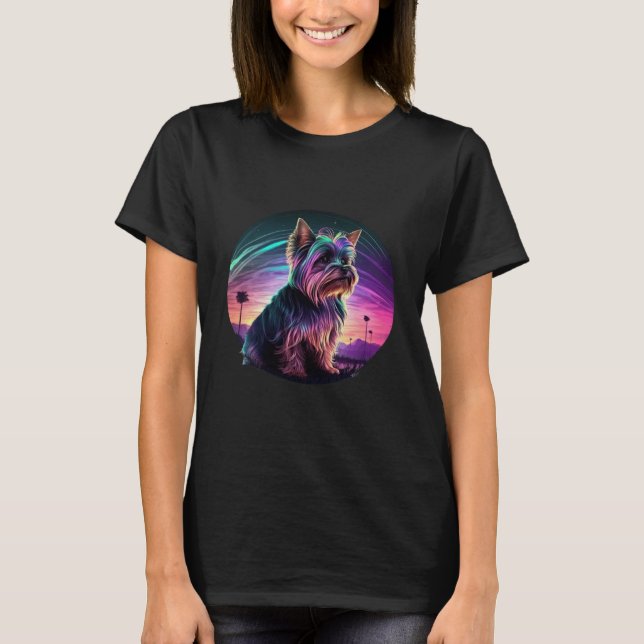 Yorkshire Terrier Synthwave 80s Retrowave Aestheti T-Shirt (Front)
