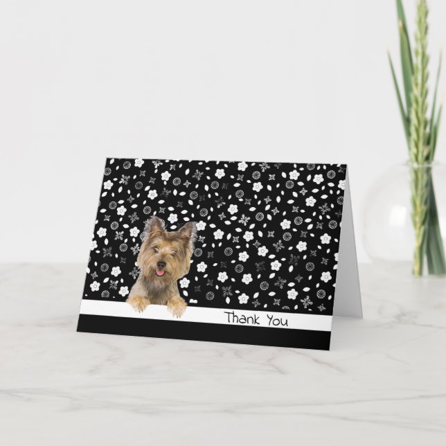 Yorkshire Terrier Thank You on Floral Print Card (Front)
