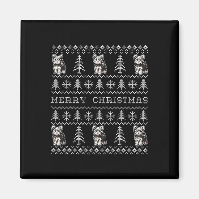 Yorkshire Terrier Ugly Christmas Sweater Funny Dog Magnet (Front)
