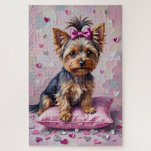 Yorkshire Terrier Valentine's Day Glittering Heart Jigsaw Puzzle (Vertical)
