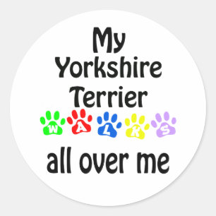Yorkshire Terrier Walks Design Classic Round Sticker