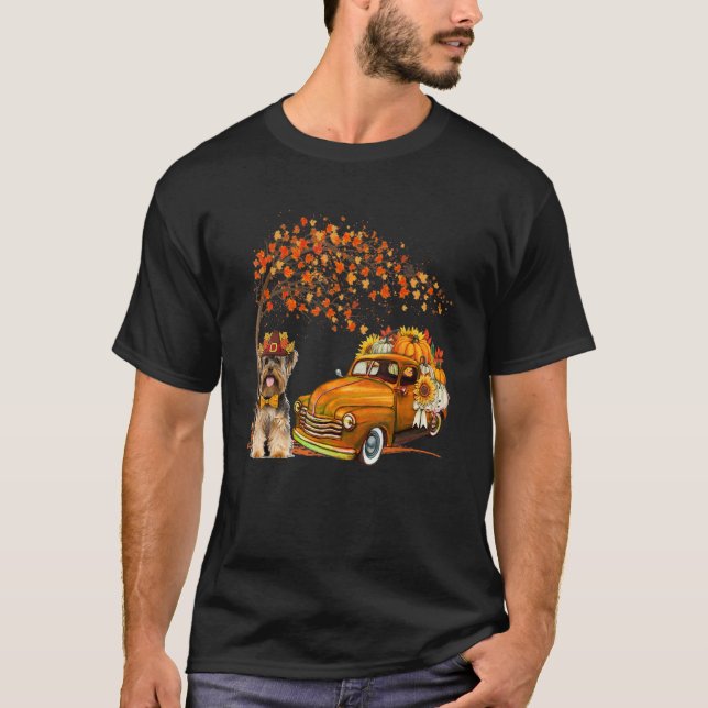 Yorkshire Terrier Wearing Hat Fall Pickup Truck Pu T-Shirt (Front)