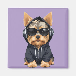 Yorkshire Terrier Wearing Hoodie Funny Cool Animal Magnet