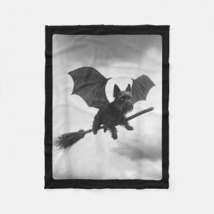 Yorkshire Terrier Witch Broom Bat Wings Spooky Fleece Blanket