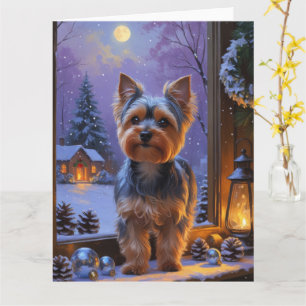 Yorkshire Terrier With Christmas Lights Holiday Card