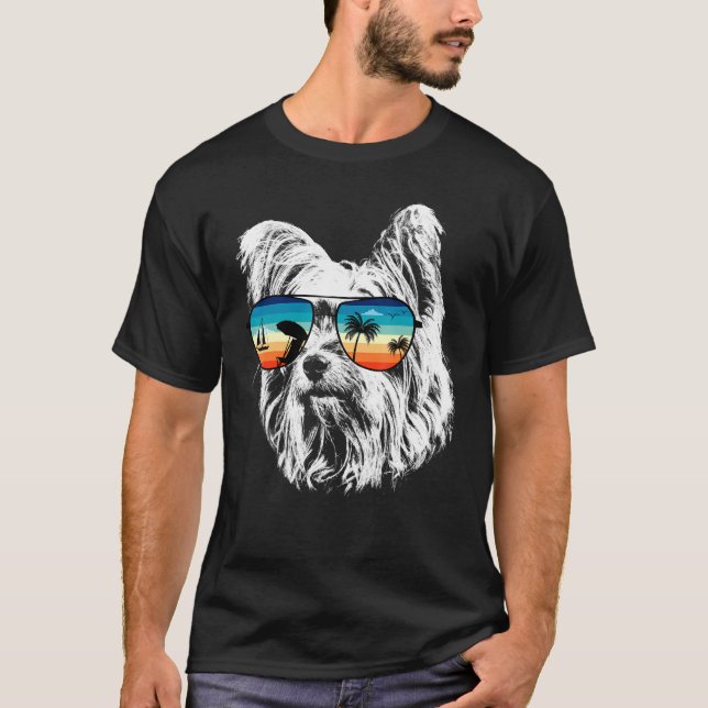 Yorkshire Terrier With Glasses Sunglasses Retro St T-Shirt (Front)