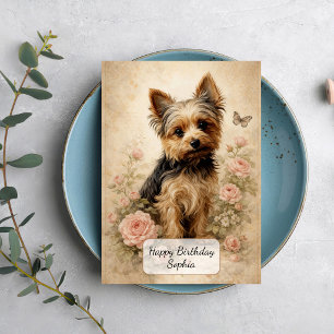 Yorkshire Terrier with Roses Card