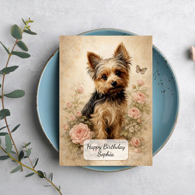 Yorkshire Terrier with Roses Card (Creator Uploaded)