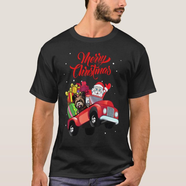 Yorkshire Terrier With Santa Claus In Red Truck Do T-Shirt (Front)