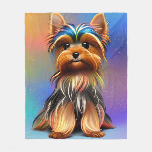 Yorkshire Terrier with Soft Pastels Fleece Blanket