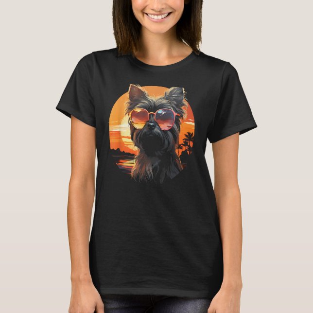 Yorkshire Terrier With Sunglasses Retro Sunset Vin T-Shirt (Front)