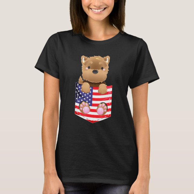 Yorkshire Terrier Yorkie Us Flag Fake Pocket T-Shirt (Front)