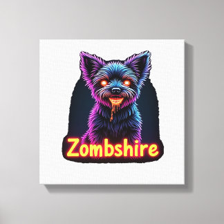 Yorkshire Terrier Yorkie Zombie Dog Halloween Over Canvas Print