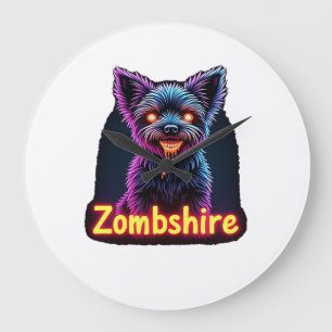 Yorkshire Terrier Yorkie Zombie Dog Halloween Over Large Clock