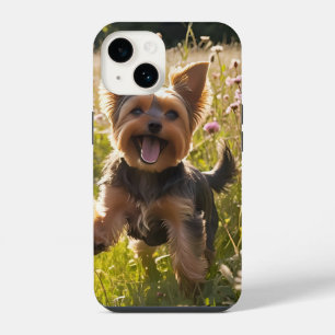 Yorkshire Terriers Playing in the Grass iPhone 14 Case
