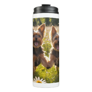 Yorkshire Terriers Playing in the Grass Thermal Tumbler