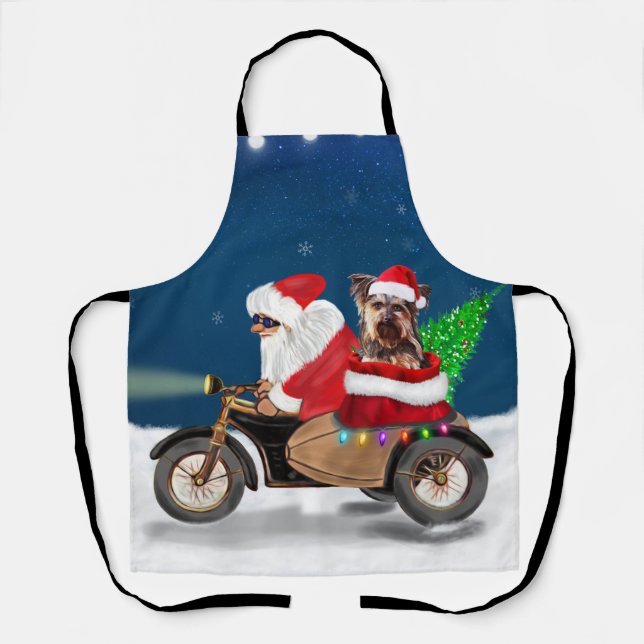 Yorkshire Terrier's Ride Santa Claus on Motorcycle Apron (Front)