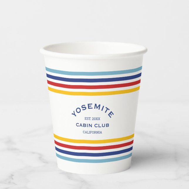 Yosemite Cabin Club Custom Crest Park Stripe Paper Cups (Front)