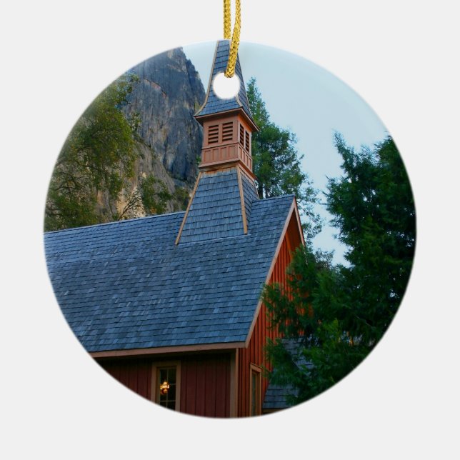 Yosemite Chapel Ceramic Tree Decoration (Front)