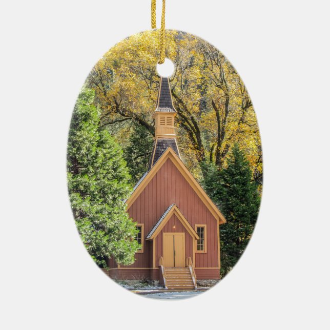 Yosemite Chapel in Autumn Ceramic Tree Decoration (Back)