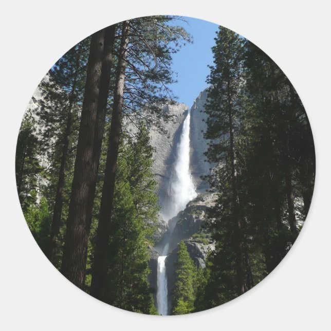 Yosemite Falls and Woods Landscape Photography Classic Round Sticker (Front)