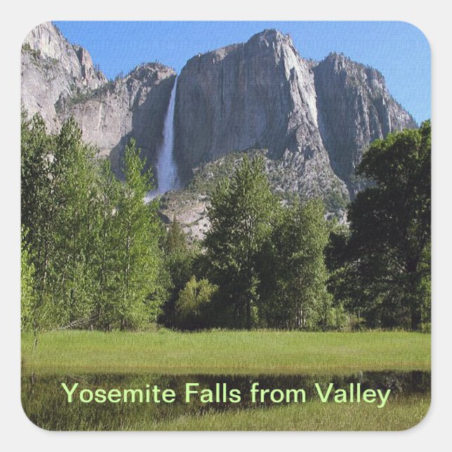 Yosemite Falls from Valley in California Square Sticker (Front)