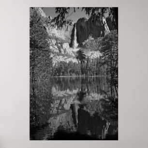 Yosemite Falls Reflection Ansel Adams like b/w Poster
