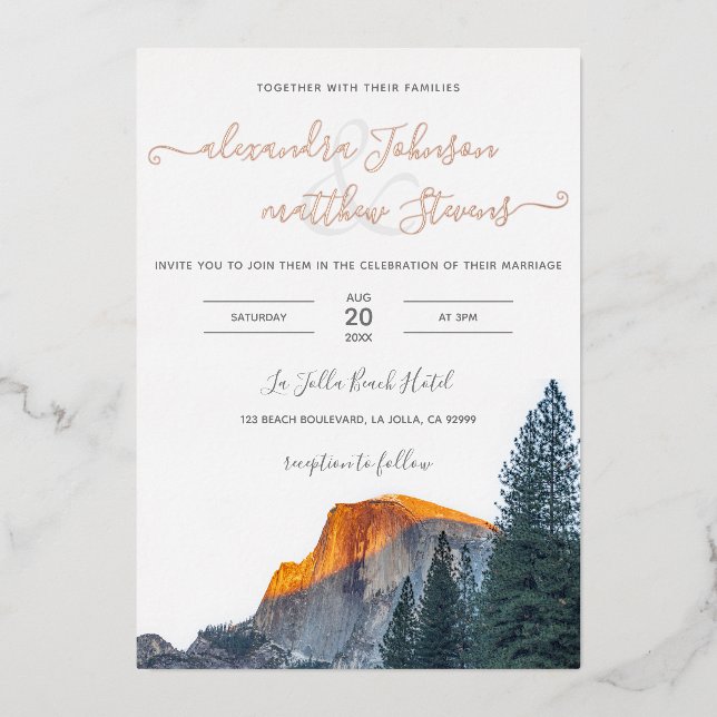 Yosemite Half Dome Sunset Wedding Foil Invitation (Front)