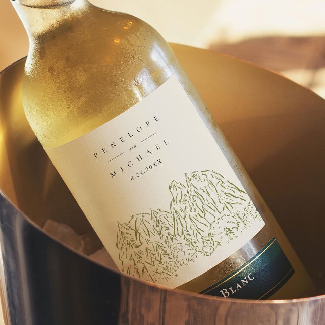 Yosemite National Park Art Wedding Wine Label (Yosemite National Park Mountain Range Art Wedding Wine Bottle Label)