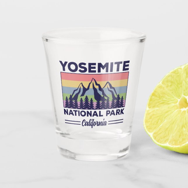 Yosemite National Park California Retro Hiking Shot Glass (Front)