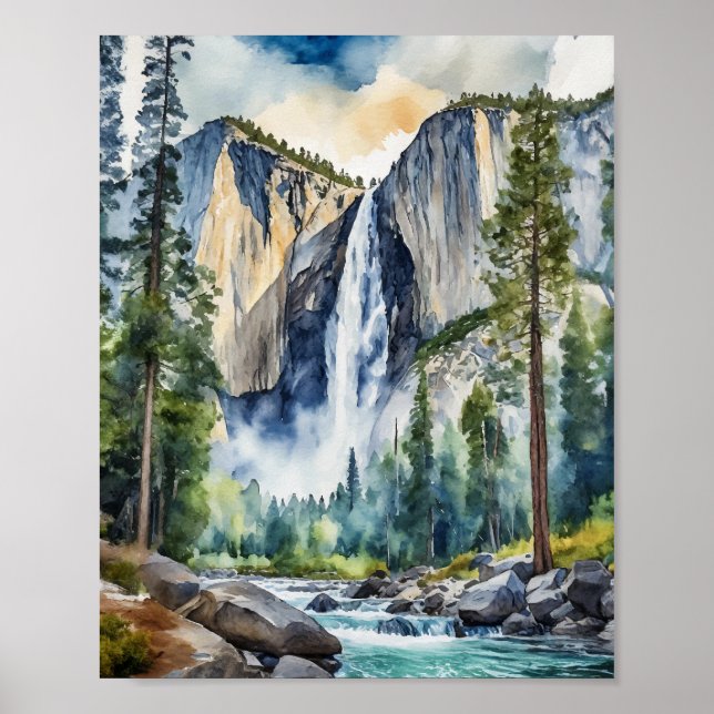 Yosemite National Park California Watercolor Poster (Front)