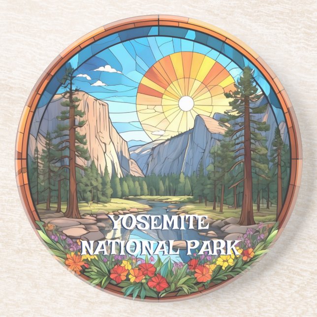 Yosemite National Park Faux Stained Glass Mosaic Coaster (Front)