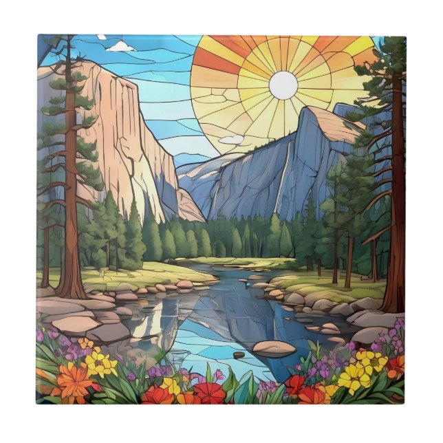 Yosemite National Park Faux Stained Glass Mosaic Tile (Front)